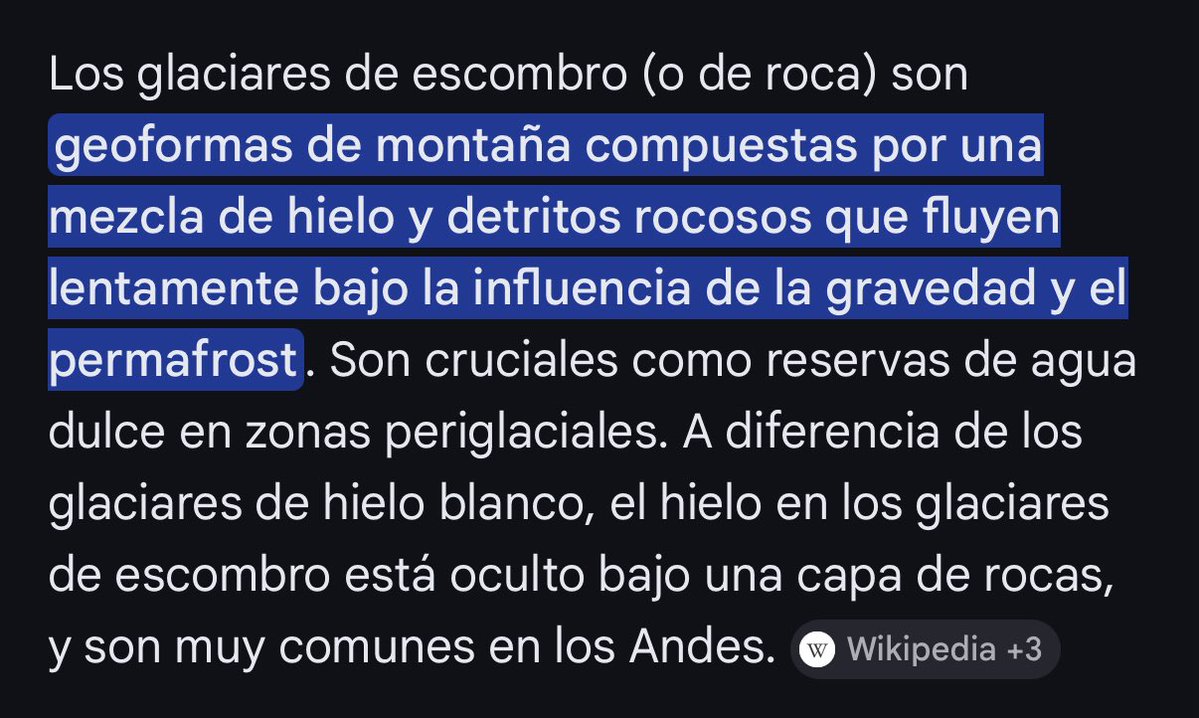 No hay nada más de cheto que decirle ROCA CONGELADA a un glaciar de escombro. Literalmente lo podes googlear.