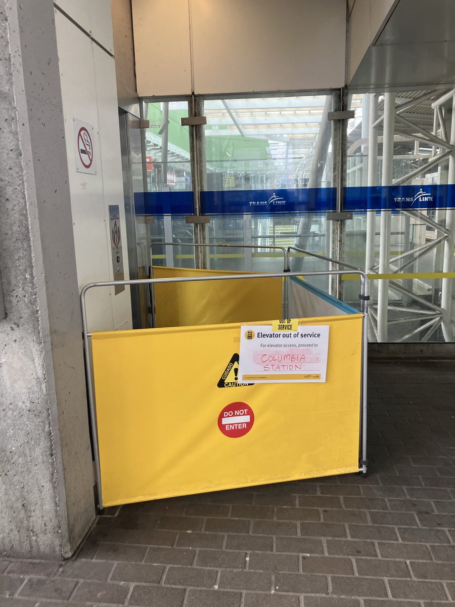 sianmj's tweet photo. Yet another elevator out of service at a @TransLink skytrain station. This is eastbound at NewWest stn. I love public transit and use it regularly but the number and length that elevators are out of service is unacceptable for disabled people and parents that rely them https://t.co/ImEo4vf79u