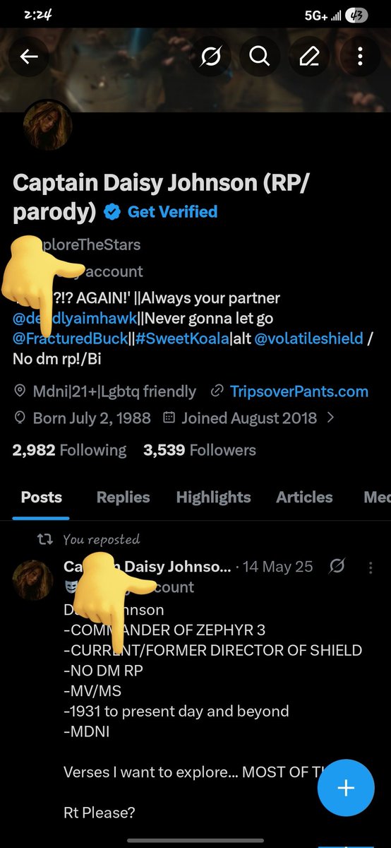 Captain Daisy Johnson (RP/parody) tweet media