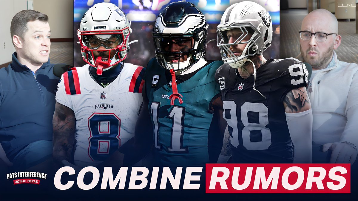 PatriotsCLNS's tweet photo. 🚨NEW @PatsInterferenc OUT NOW!

@_AndrewCallahan is joined by @PhilAPerry as they discuss the latest from the NFL Combine

🏈 Is Diggs time up with Patriots?
🏈 Is A.J. Brown to Pats gaining momentum?
🏈 Bold Free Agency Predictions!

Watch 👇
https://t.co/WAKaZuFpQz https://t.co/KP43TLEAfv