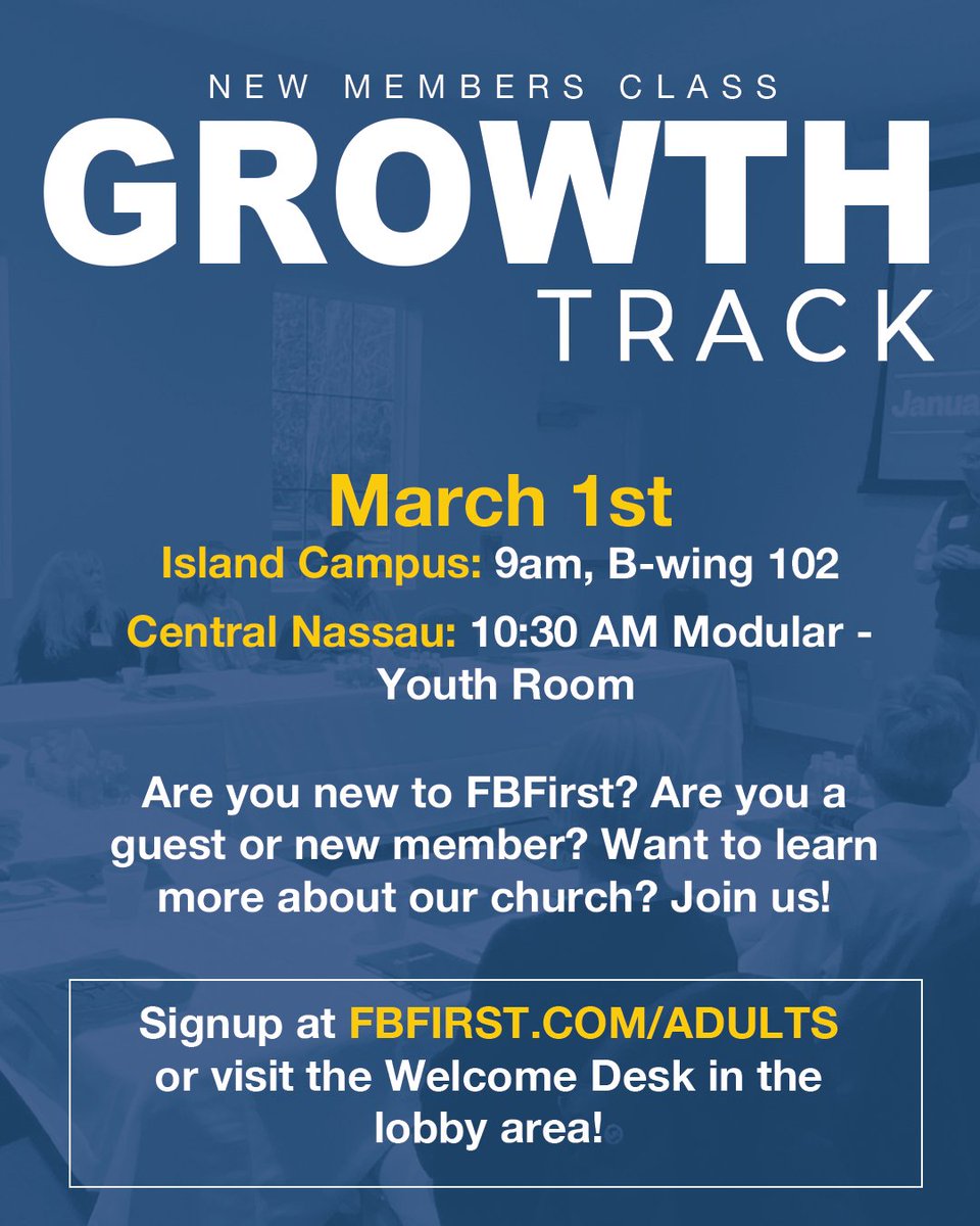 FBFernandina's tweet image. New Members Growth Track Class
If  you’re new to FBFirst or ready to take your next step, join us for our  Growth Track Class - March 1. Learn more about our  church, our mission, &amp;amp; how you can get connected &amp;amp; grow in your  faith. We’d love to walk this journey with you!
#FBFirst
