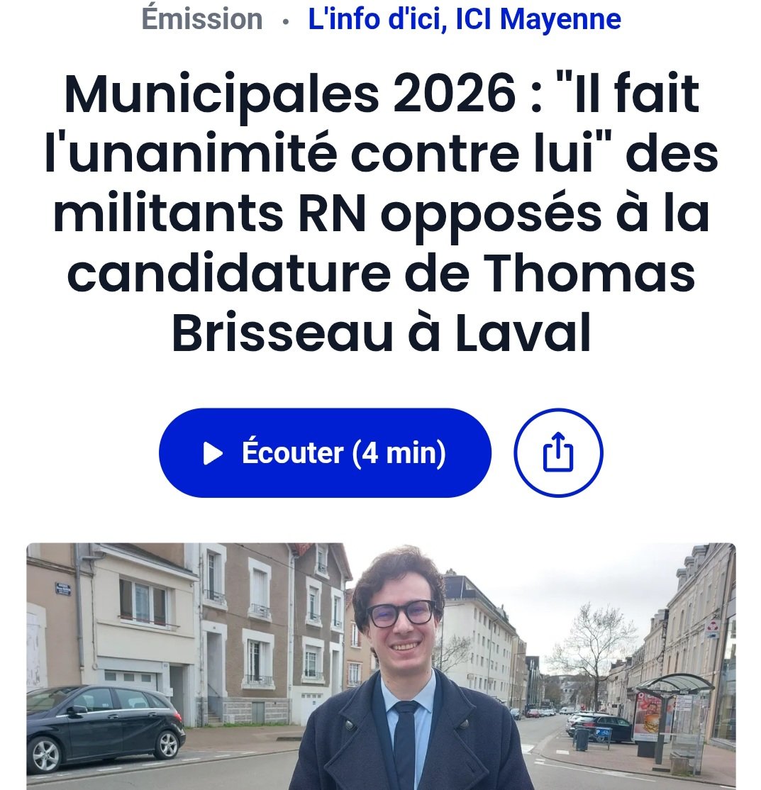 Une liste RN à Laval. 
Personne n'y croyait car au RN53 personne (*)n'en voulait depuis le grand remplacement du RN53 par le RN49  (bien seuls) à  la prefs
*Et encore moins ailleurs.
On va regarder qui de la liste étaient nés sous Pétain ...