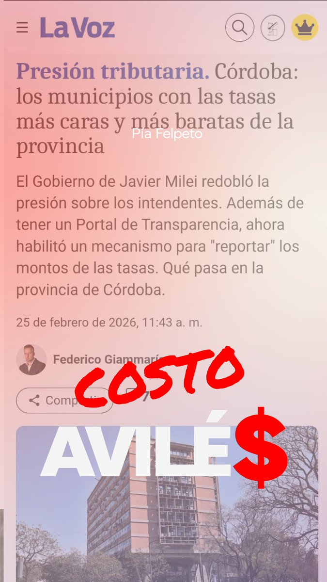 PiaFelpeto's tweet photo. Lo advertimos desde la banca.
Hoy los números lo confirman: Carlos Paz está entre los municipios más caros de Córdoba, según La Voz del Interior 📊
Esto no es casualidad.
Es el #CostoAvilés 💸
Y lo están pagando los vecinos.

https://t.co/LjEeJWIoqo https://t.co/3GIBhhUQ9z