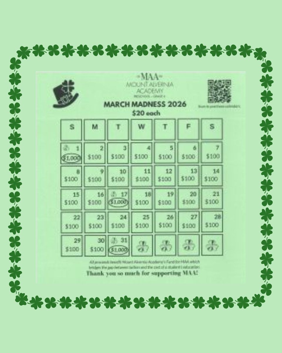 Join MAA’s March Madness Calendar Fundraiser!

With 31 chances to win throughout the month of March, including three $1,000 grand prizes, It’s a meaningful way to support every MAA student while trying your luck at incredible cash rewards. 

Due to the recent winter storm and
