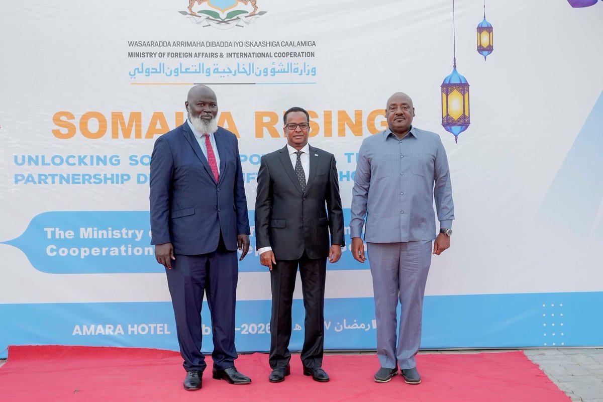 SomaliEmbRoma's tweet photo. Diplomatic Iftar 2026-Somalia Rising
Mogadishu | 26 February 2026
Under the theme Somalia Rising, the Minister of Foreign Affairs and International Cooperation, H.E. Abdisalam Ali, hosted a successful Iftar for members of the Diplomatic Corps accredited to FRS🇸🇴 https://t.co/pSdc4g2pCC