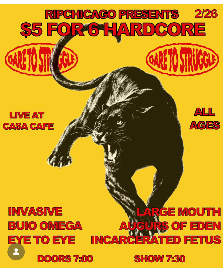 abolitionistjoh's tweet photo. Dare To Struggle Chicago
This Thursday! Find us at the monthly 5 for 5 shows at @casacafeshows ! Come through, talk with DTS, and get involved.
#DEFUNDfacebook https://t.co/CkMPSaIEil