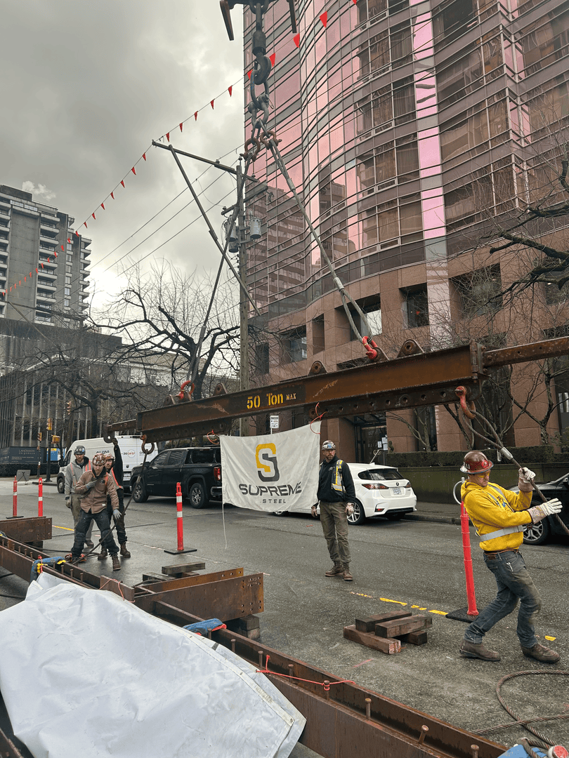 Our Ironworkers 97 members are working hard on the 'Fifteen Fifteen' project for Supreme Steel and Bosa Properties at 1515 Alberni St. in Vancouver.

Our crew proudly hung a massive Ironworkers banner as they erected the top truss chord on the 36th floor of the building.