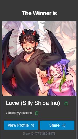 Raffle Announcement Time! 

Congrats for
🥇 <a href="/TrashedHeart_/">🐾TrashedHeart 🔞 | Trash Panda | 🦝</a>  winning Chibi YCH Selfie Art
🥈 <a href="/bubblyypikachu/">Luvie (Silly Shiba Inu)</a> winning 30% Voucher for Animated Art 

Please DM me to claim the prizes~
Thanks for u guys participation. INSANEEE! LOVE U ALL🥹

#raffle #giveaway