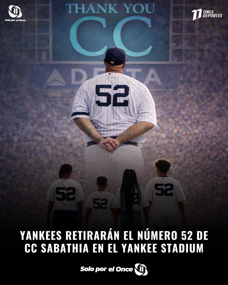 canal11hn's tweet photo. ¡EL 52 SERÁ ETERNO EN EL YANKEE STADIUM!⚾
Los New York Yankees retirarán el número de CC Sabathia y lo inmortalizarán en el Monument Park.🏟️

El campeón de Serie Mundial 2009 recibirá uno de los máximos honores 👉🏻 https://t.co/s5V4zonAFw

#Yankees #MLB #CCSabathia #Beisbol https://t.co/1lBTN9g9hQ