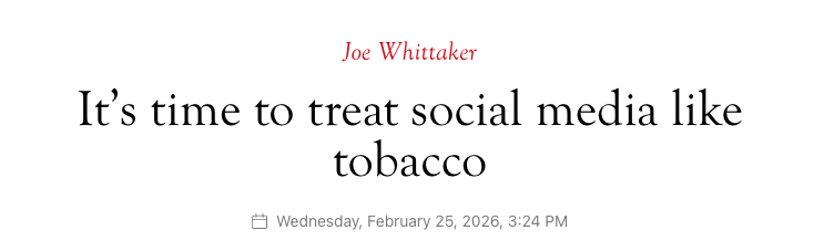 No, let's not treat social media like tobacco.

a) To age-gate social media, you must require ALL adults to prove their age (probably with ID or a selfie). This affects everyone's privacy.

b) Kids get around bans and end up accessing more harmful content. See Australia.

c)