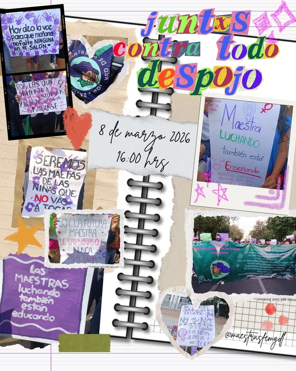 Nos estamos preparando #8M
📢Aleeeeerta, aleeeerta, aleeeeerta, alerta que camina...
💚✨💜👩🏼‍🏫👩🏽‍🏫👩🏻‍🏫👩🏿‍🏫
Asistan a la marcha que asistan, CUÍDENSE💜👩🏽‍🏫💜
Y si no asisten, recuerden: NOSOTRAS PONEMOS EL CUERPO EN LAS AULAS❤️‍🔥
#MaestrasFeministasOrganizadas
