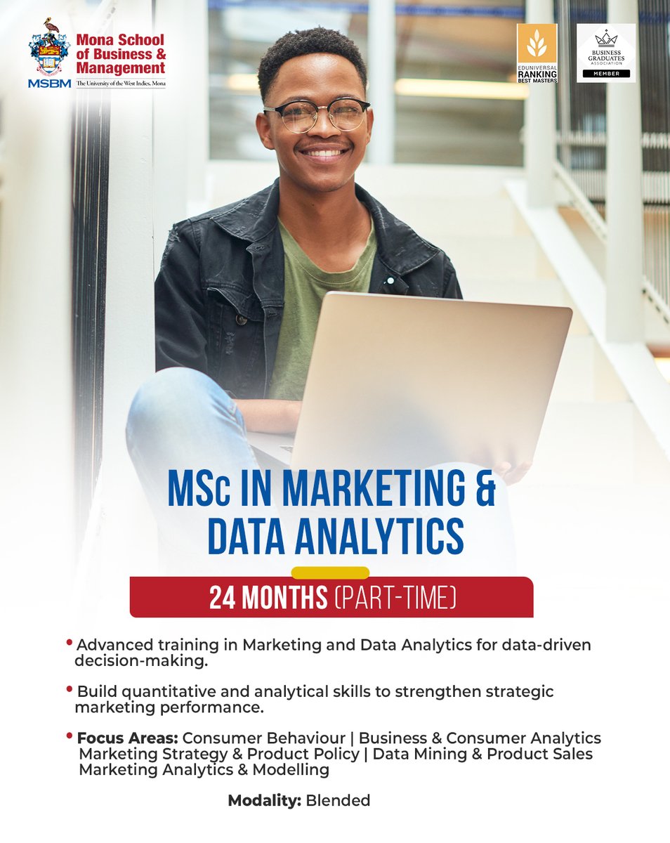MSBM_Jamaica's tweet photo. 🚀 Ready to level up? Gain global expertise, boost leadership skills, and join a network of top professionals.

Explore MSBM graduate programmes &amp; apply for 2026/27: https://t.co/pZqzjkBoTp

#MSBM #GraduateProgrammes #FutureLeaders #GlobalKnowledgeRegionalSolutions #MBA #MSc https://t.co/pxDO99UmFj