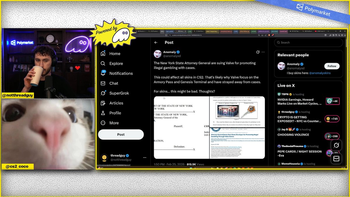 Threadguy is now LIVE with <a href="/cs2_coco/">coco - BUYING SKINS</a> 

twitch.tv/threadguy