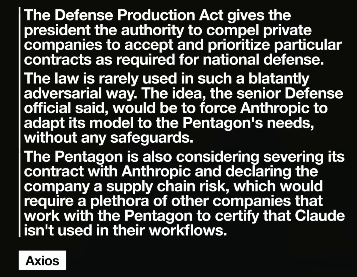 We reached the movie plot line where governments want full access to AI for defense.
This the US, but on the same premise every government in the world will try and force local AI companies to give them unfettered access to models without guardrails for weapons production,