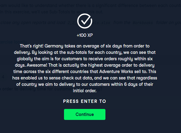 Feranmi288's tweet photo. Day 17 of the 30-day data challenge. 
Using the filter and subtotals to know the average number of days for customers to receive their orders globally.
 #30DaysOfDataChallenge #DCA #DataBenders #DCDonates #DataCommunityAfrica #DataCam https://t.co/sZS08lYnsf