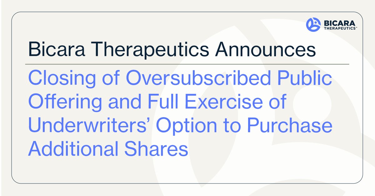 BicaraTx's tweet photo. We’re pleased to announce the closing of our oversubscribed follow-on equity offering. These funds will support the continued development and manufacturing of ficerafusp alfa, including a less frequent dosing option, planned U.S. regulatory and commercial readiness activities, and general corporate purposes. Details here: https://t.co/hASiJWEPfX
