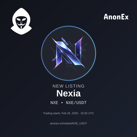 We are happy to announce the listing of Nexia(<a href="/CoinNexia/">Nexia Coin</a> ), available for trading now on AnonEx! 

Available pairs : $NXE/USDT

anonex.io/market/NXE_USDT