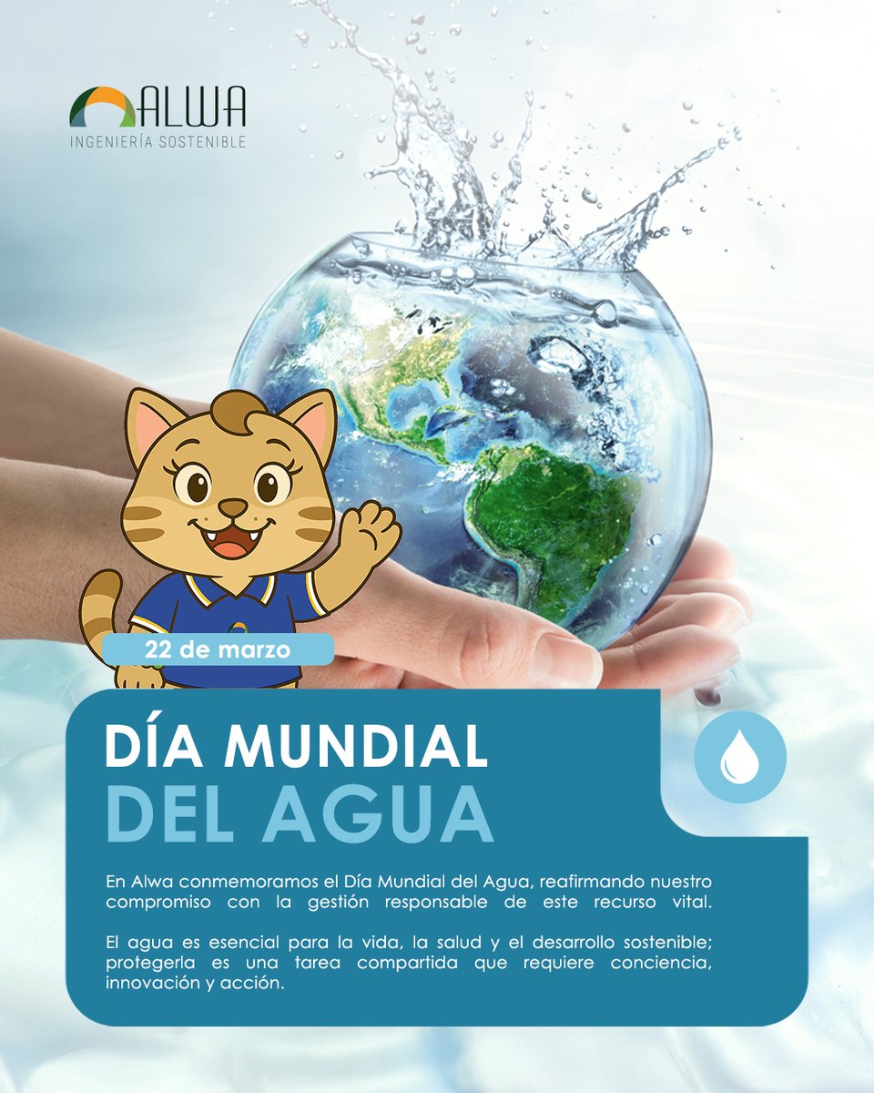 ALWAtweet's tweet photo. En Alwa conmemoramos el Día Mundial del Agua, reafirmando nuestro compromiso con la gestión responsable de este recurso vital.
El agua es esencial para la vida, la salud y el desarrollo sostenible; protegerla es una tarea compartida que requiere conciencia, innovación y acción. https://t.co/oUqaqg0qyH