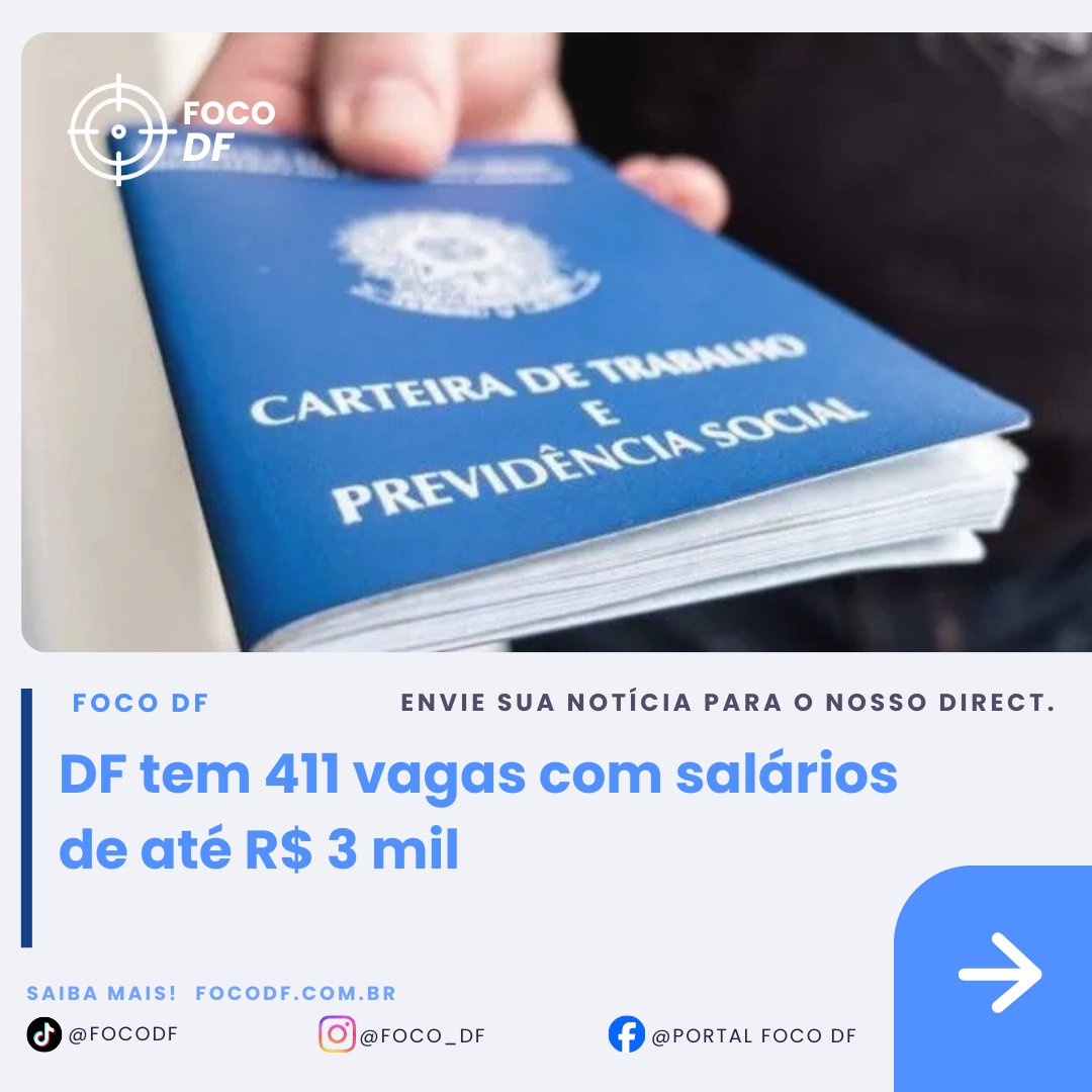 FocoDf_'s tweet image. As Agências do Trabalhador do Distrito Federal estão oferecendo 411 vagas nesta sexta-feira, com salários que chegam a R$ 3 mil.

#empregodf #vagasdf #mercadodetrabalho #brasilia #empregoformal