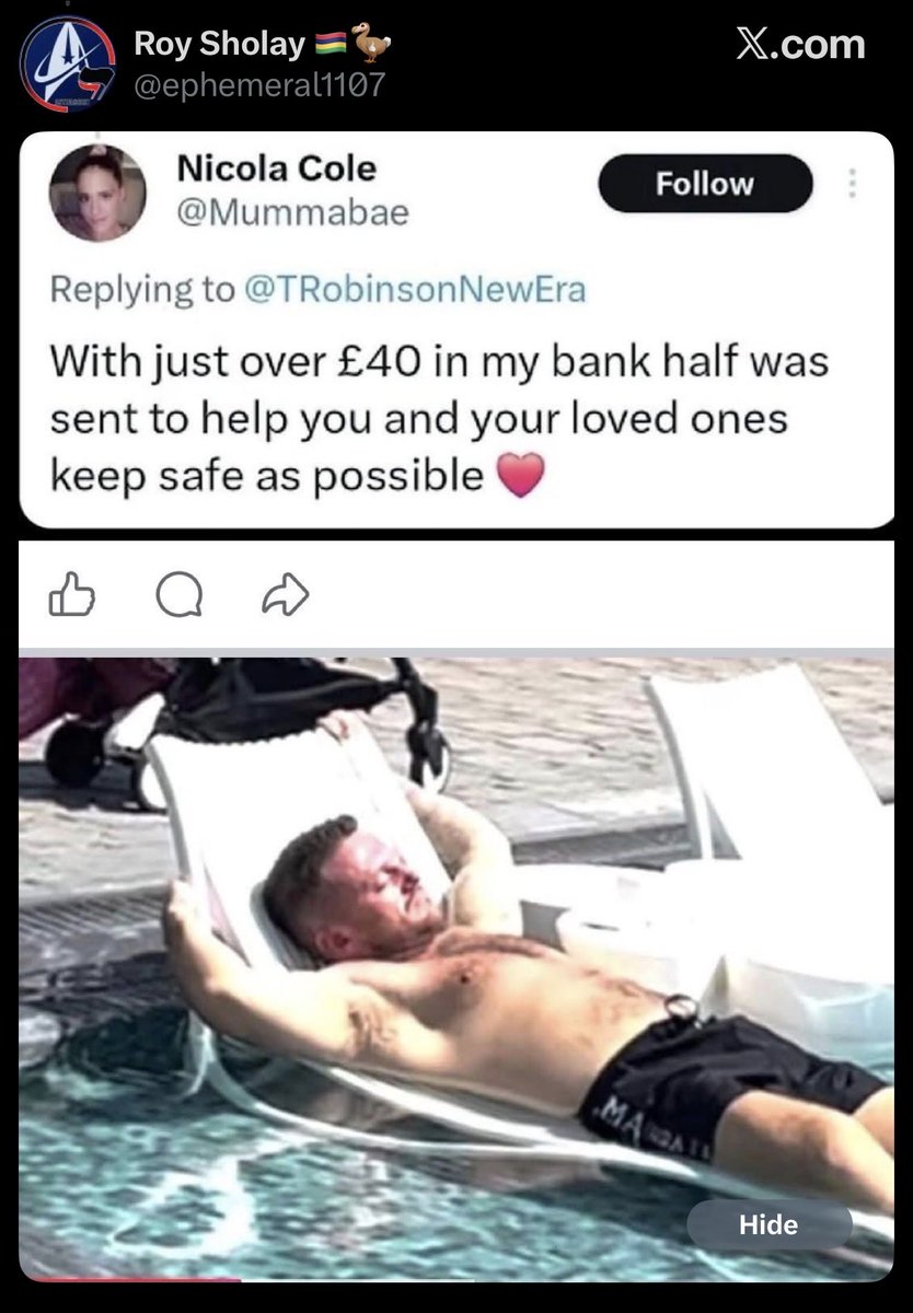 I told you this year would be his last in the fraudulent limelight. 

Man is like Icarus from Luton that wears Stone Island. 

Flew toooooo close to the sun in Tenerife 🤣

P.S If anyone knows this lady, I’ll send her money to see her through the next couple of months.