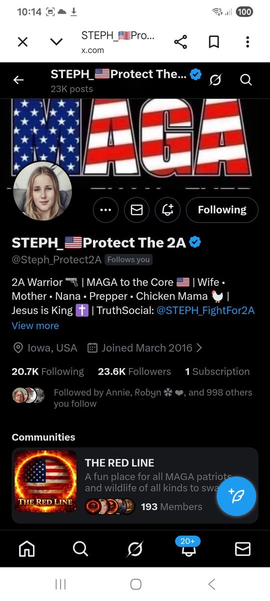 Can we help find my very good friend Steph some new friends 
Shes a awesome person 2A warrior, Pepper, Chicken Mama who also shouts out patriots 
<a href="/Steph_Protect2A/">STEPH_🇺🇸Protect The 2A</a> 
F&amp;R
🇺🇸
Please support her and she will support you