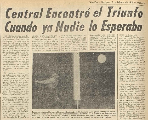 15 FEBRERO 1969 🇺🇦
ROSARIO CENTRAL le ganó 3 a 2 a Newell's en el Parque de la Independencia por los 8vos de Copa Argentina y estiró la diferencia a +7 en el historial de clásicos rosarinos jugados en el estadio rojinegro. Ahora estamos en +1.