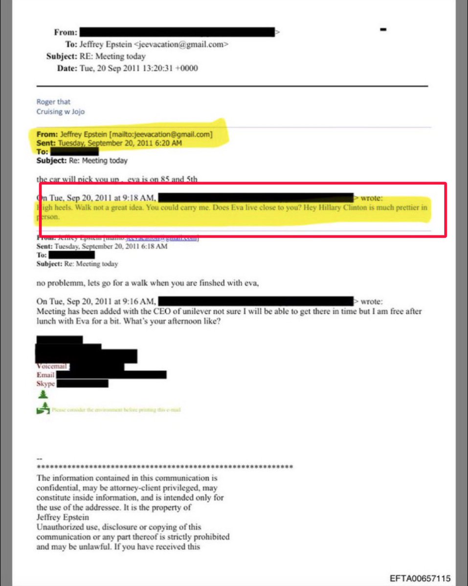bennyjohnson's tweet image. Hillary says she never met Jeffrey Epstein.

But Emails with Jeffrey Epstein say that's not true:

“Hillary Clinton is much prettier in person.”

“meetings with Hillary are not easily discreet. when?”

“I know you are close with hillary, but if she gets the nomination and you