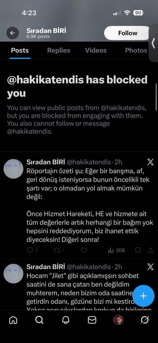 Bu arkadas beni neden bloklamis acaba? Kendisine hicbisey yazdigimi hatirlamiyorum