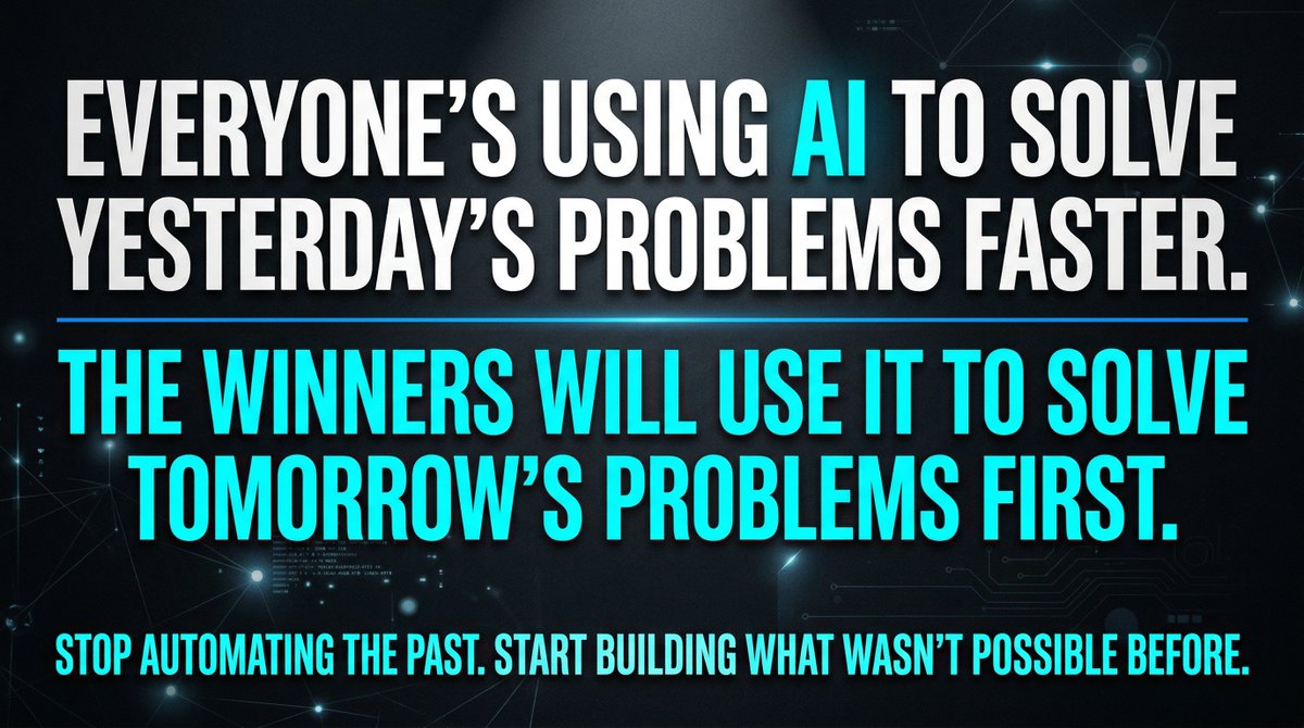uretskyzvi's tweet photo. Everyone's using AI to solve yesterday's problems faster.
The winners will use it to solve tomorrow's problems first.
Stop automating the past. Start building what wasn't possible before. https://t.co/wOhGsDrsXs