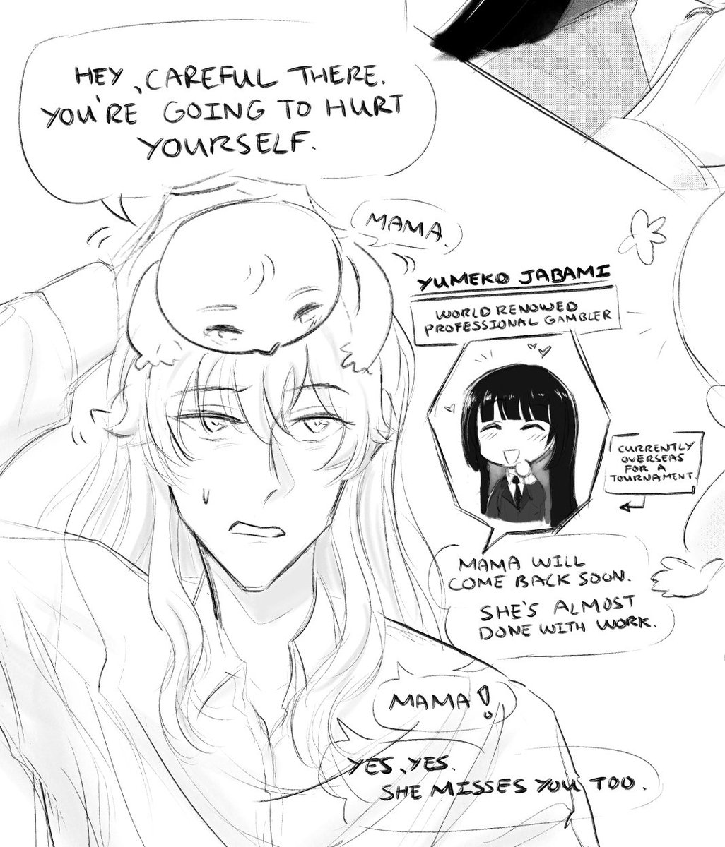 #yumary family au!! Added a lil extra thing! 

Thought of naming their daughter yumi? Not rlly sure, names were never my forte haha. Yumeko is still gambling for sure and mary stays home, but i wonder what kind of career would she have?