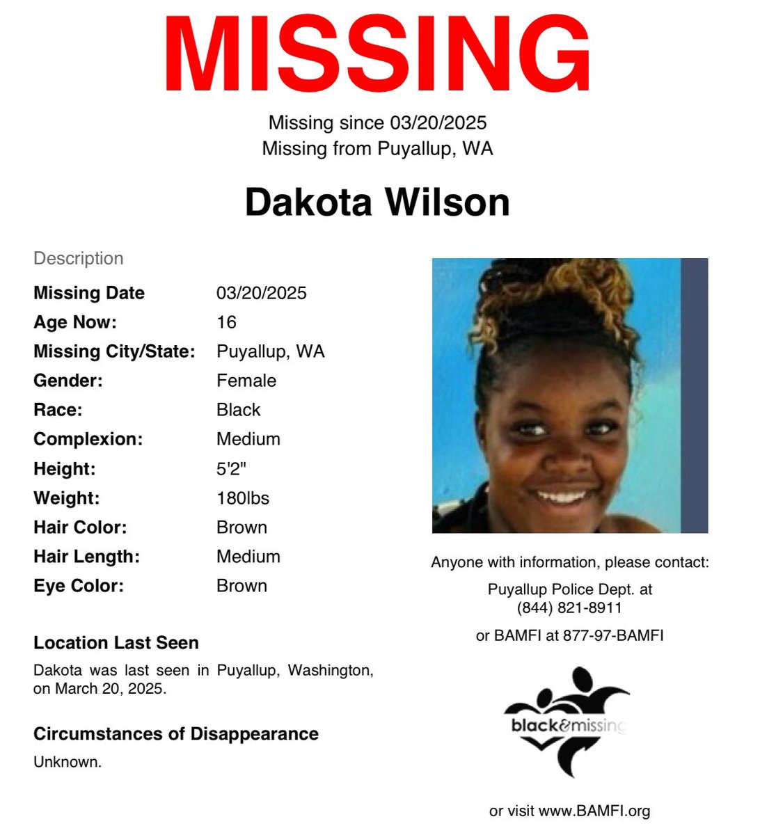 BAM_FI's tweet image. #Puyallup, #WA: 16y/o Dakota Wilson was last seen on March 20, 2025.

Have you seen her?

Please SHARE to #HelpUsFindDakotaWilson #DakotaWilson #HelpUsFindUs