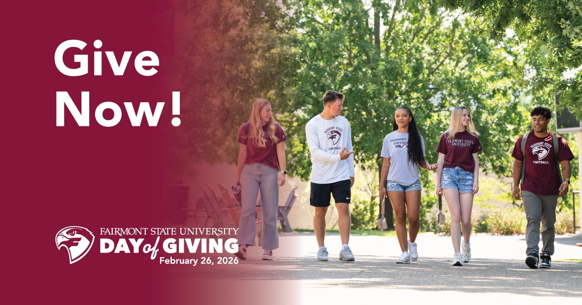 FairmontState's tweet photo. If you’ve been thinking about giving, today is the day.
Fairmont State Day of Giving is happening now – February 26 – and every gift makes a difference.

Don't delay! Make a gift: https://t.co/lFZfGzyPan

#FalconsGive2026 https://t.co/oFhfWosczX