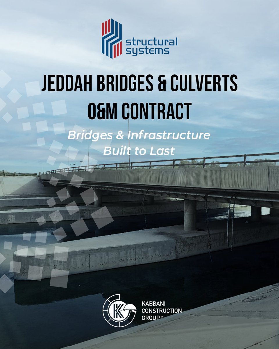 KCG_IKK's tweet photo. مشروع هام لشركة Structural Systems لتشغيل وصيانة جسور وعبّارات جدة لـ3 سنوات، لتعزيز سلامة البنية التحتية.
Structural Systems's new O&M contract of 3 yrs for bridges and culverts in Jeddah, reinforcing infrastructure performance.
#KCG #StructuralSystems #Infrastructure https://t.co/s41ZYnyjZn