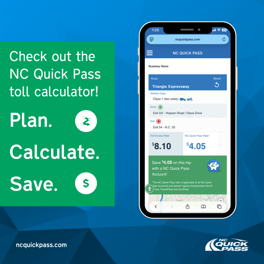 🤔💡 Want to know how much you'll save with #NCQuickPass?

Use our interactive #tollcalculator to plan your route &amp; see your savings instantly!

✅ Try it now: ncquickpass.com/toll-calculator.

#KnowBeforeYouGo #TollSavings #NCDrivers