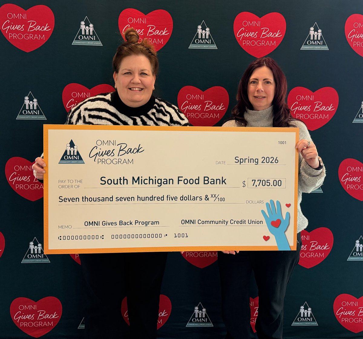 In 2025, our members turned everyday financial decisions into real impact through the OMNI Gives Back Program. Together, $7,705 was donated to <a href="/smfoodbank/">South Michigan Food Bank</a>
to help provide meals to neighbors in need. We’re honored to share what your support made possible.
omnicommunitycu.org/OMNIGivesBack