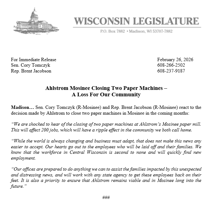 Senator Cory Tomczyk tweet media