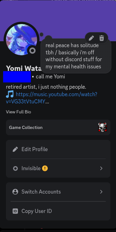 LunarHealWisdom's tweet photo. @mrshitpost3r1 here the my discord's dead account
i actually chose silence env
for my #MentalHealthProblem ^x^ https://t.co/fA1Yr4Kpid