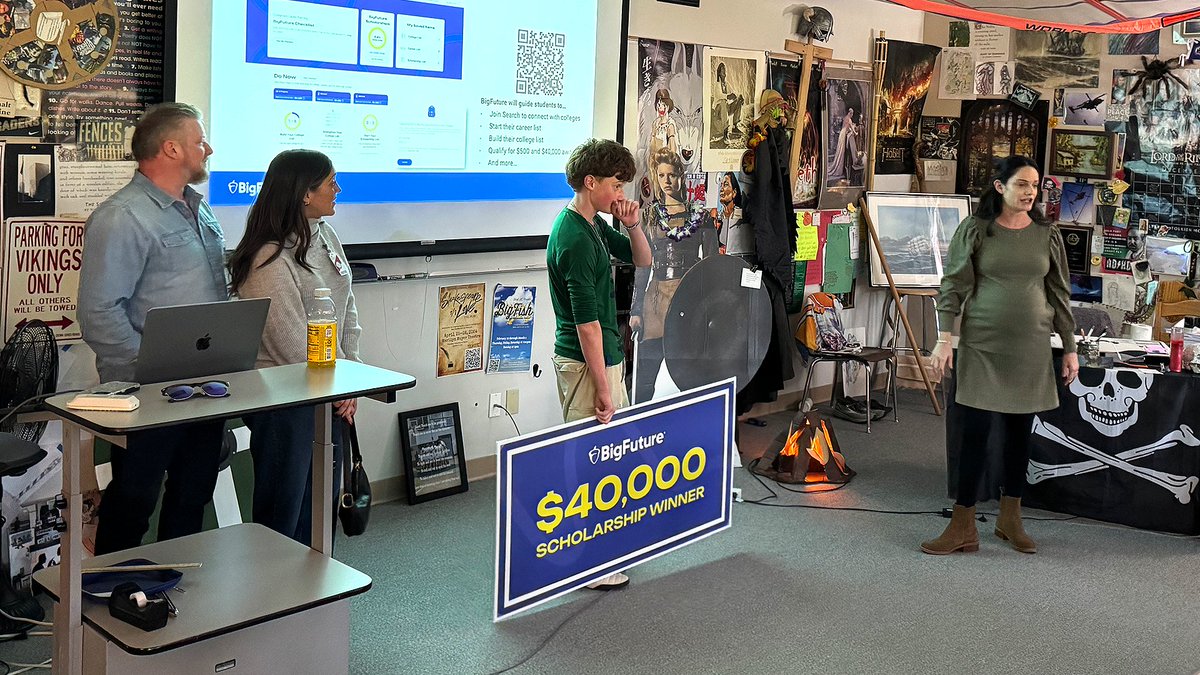 CollegeBoard's tweet image. Congratulations to Eli for becoming our first #Classof2028 BigFuture $40,000 scholarship winner! 👏

Sophomores, juniors, and seniors can qualify by completing college and career planning steps on #BigFuture. Feb. 28 is the final day for seniors to enter our $40,000 and $500