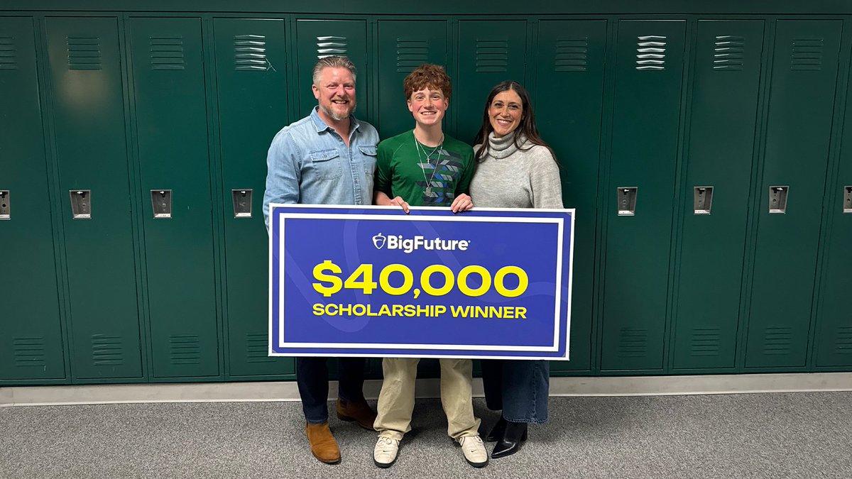 CollegeBoard's tweet image. Congratulations to Eli for becoming our first #Classof2028 BigFuture $40,000 scholarship winner! 👏

Sophomores, juniors, and seniors can qualify by completing college and career planning steps on #BigFuture. Feb. 28 is the final day for seniors to enter our $40,000 and $500