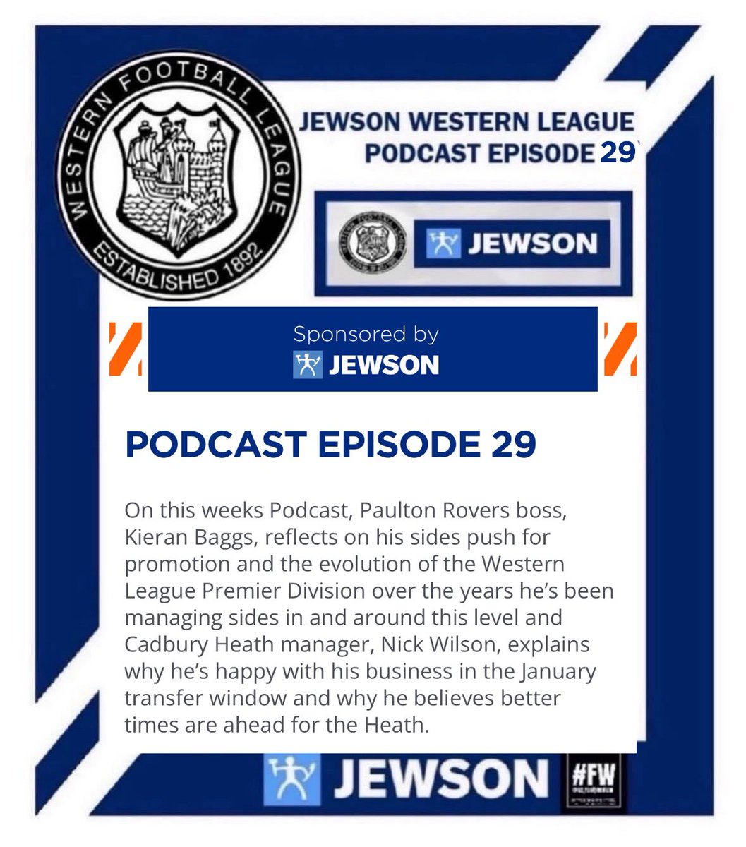 THIS WEEKS JEWSON WESTERN LEAGUE PODCAST 🎙️ 

On this weeks Podcast, <a href="/PaultonRoversFC/">Paulton Rovers</a> boss, Kieran Baggs, reflects on his sides push for promotion and the evolution of the Western League Premier Division over the years he’s been managing sides in and around this level and