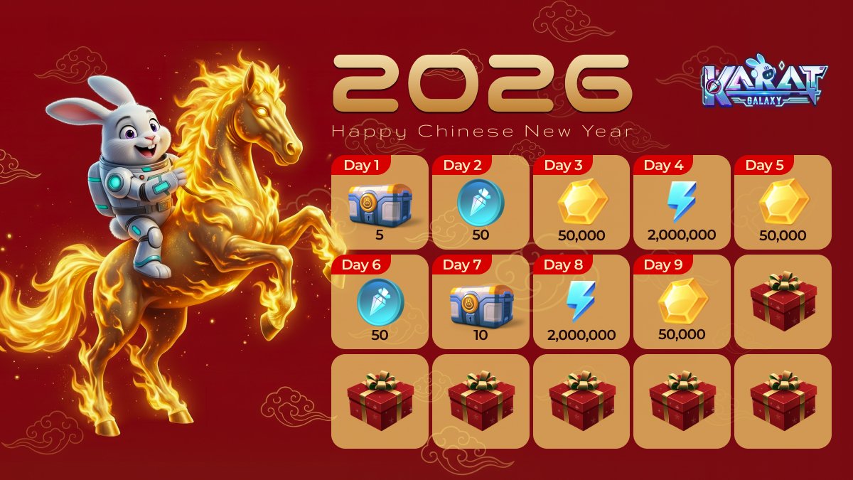 DAY Nº10 of the Karat Galaxy 🧧#ChineseNewYear Event!🎁 

🔥🐎We’re giving out #KaratGalaxy assets! 

🎁1 lucky winner every day!
⏪Yesterday's winner is: <a href="/o_juuninho/">JuninhoO Fast</a>

How to enter:
1️⃣ Follow &amp; RT this tweet
2️⃣ Comment your Karat Galaxy UID

❗️Past winners can participate again❗️