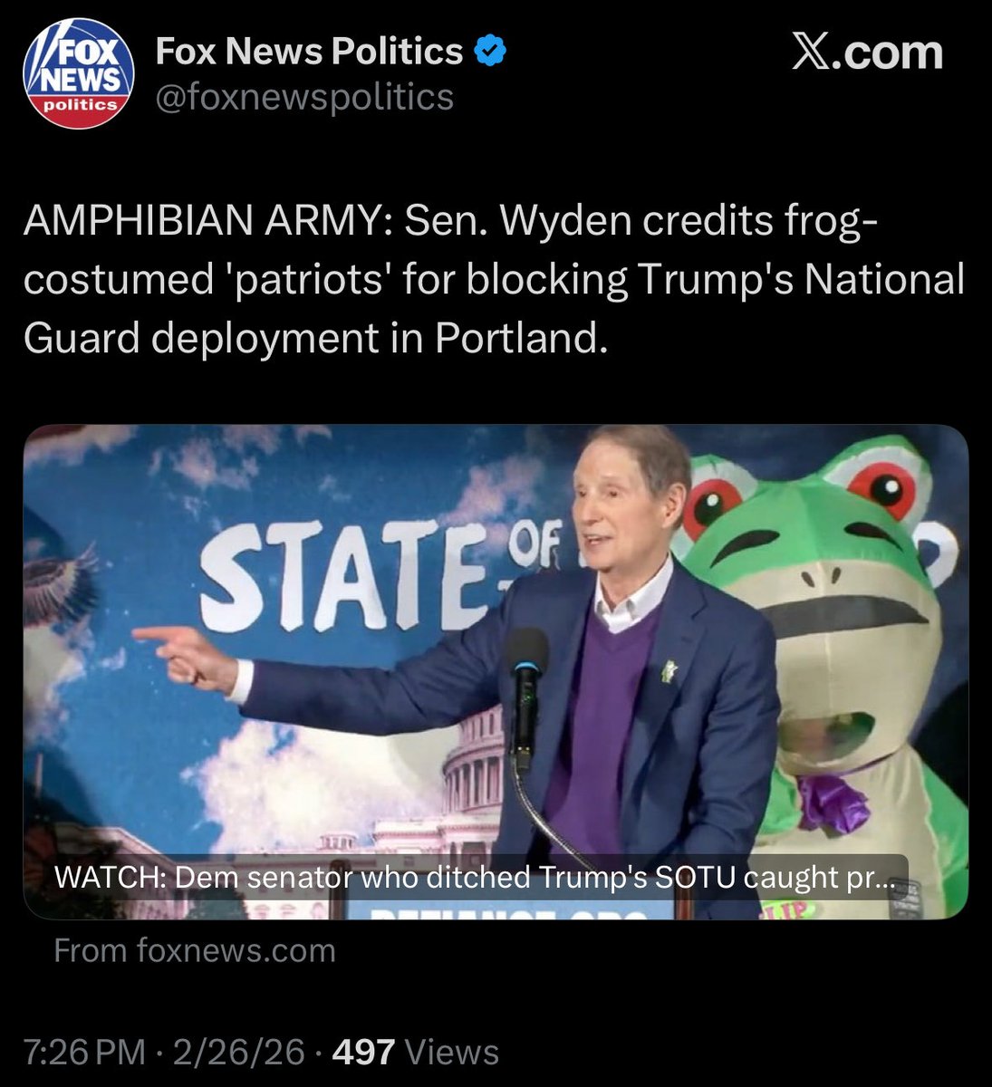 JUST NOW 👀
1.8 Mill follower account
Fox News Politics

The biggest movement the democrats have ever been a part of is making more headlines

The liberal Pepe will see double digit millions soon

First Trump now Fox…so much more

This thing is just getting started
$Slurmit 💹