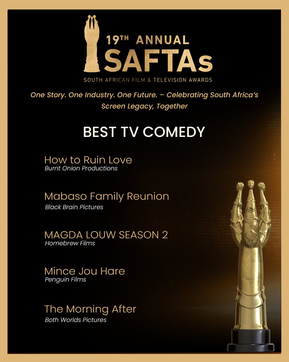 Congratulations to the nominees in the Best TV Comedy category!🎉

#SAFTAs #saftas19 #nominees