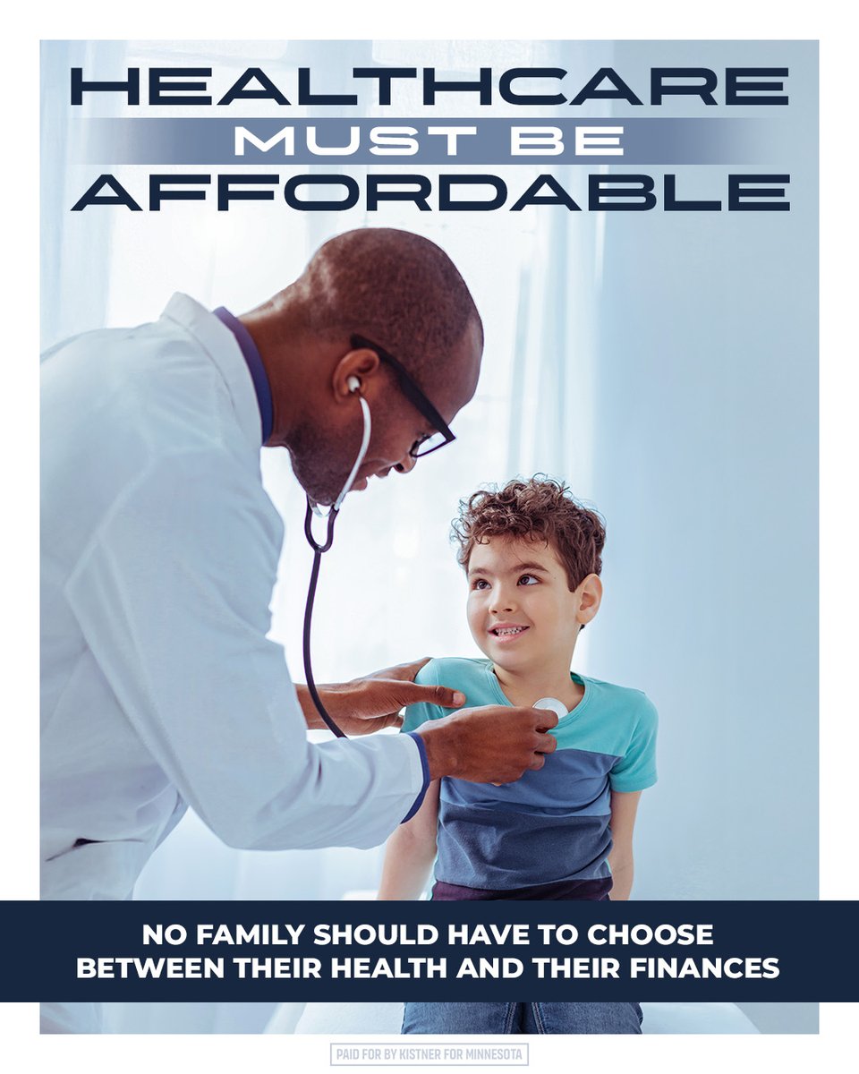 KistnerCongress's tweet photo. Affordable, accessible healthcare is essential for strong families and a stronger Minnesota. In Congress, I will work with the FDA, the MAHA Movement, and the Trump Administration to ensure every American is cared for and our healthcare system puts patients first. https://t.co/qI2zMBJbt7