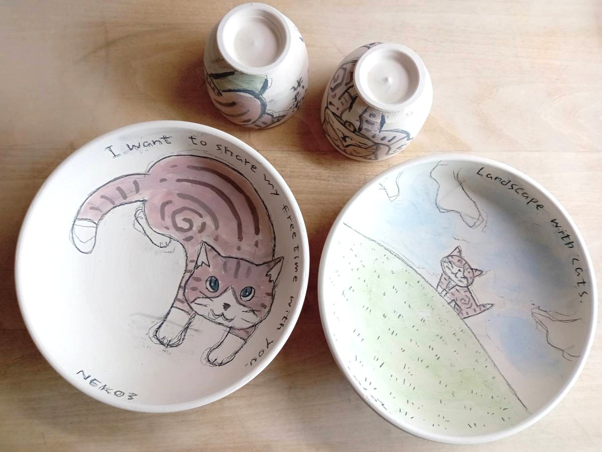 陶器焼成前 #こんなん作ってます #手作り #陶芸 #木工 #猫 #猫雑貨 #猫