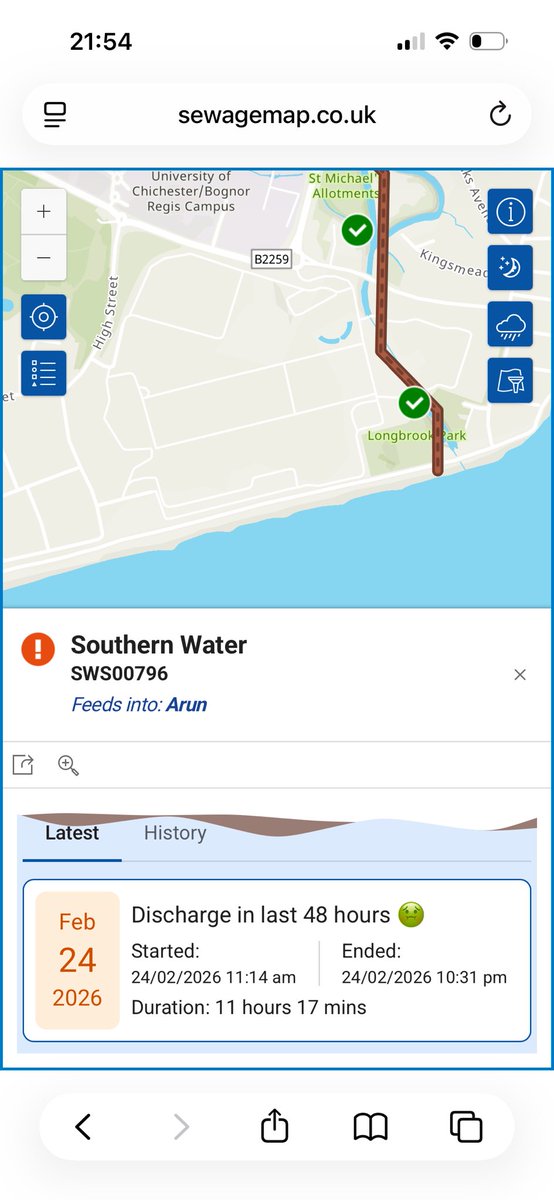 Wato81's tweet photo. Makes me question my holiday choices knowing sewage gets dumped outside the resort… those beach walks don’t seem as attractive now @Butlins https://t.co/mZxdDhln3q