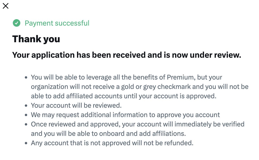Applied for a golden checkmark (organization status). Building in progress.