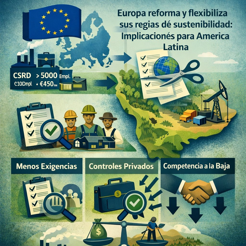 Europa flexibiliza sus reglas ambientales y laborales para grandes empresas. Menos exigencias, más arbitrariedad privada y riesgo de una carrera hacia el fondo que impacta directamente a las cadenas productivas de América Latina y El Caribe. Leer más: 
finanzasyclima.org/2026/02/26/eur…
