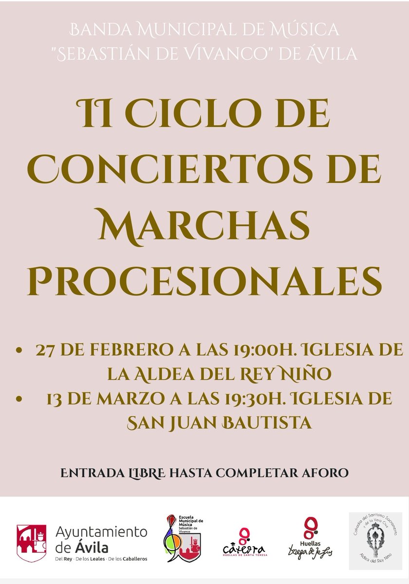 Comienza nuestro marzo más musical.
Calentamos motores con la Banda EMMAV y el arranque del II Ciclo de Conciertos de Marchas Profesionales.⛪✝️🎷
#viernes27defebrero 
#BandaEMMAV