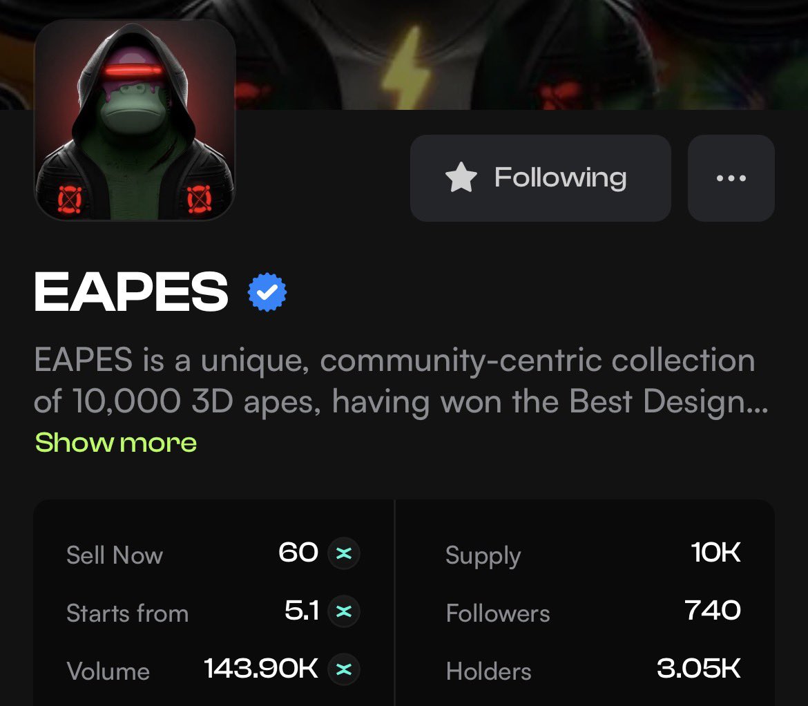 Do you know what this is? It’s a community that started five years ago on MVX, and expanded to include SOL.  We’re now over 13,300 NFT‘s were family not just community. We’re growing together fast, we believe in speed which is why we have our GTS coming. Join us <a href="/EAPESCLUB/">EAPES</a> #eapes